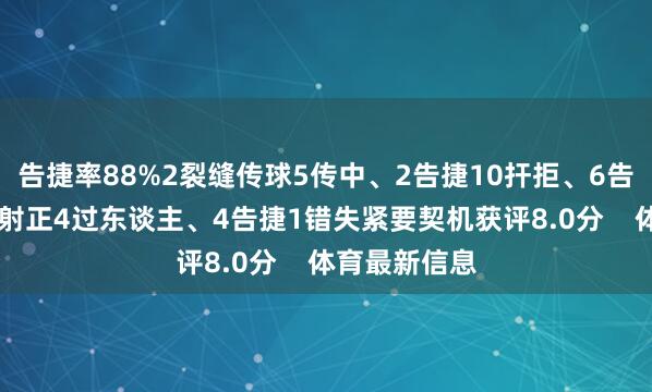 告捷率88%2裂缝传球5传中、2告捷10扞拒、6告捷5射门、1射正4过东谈主、4告捷1错失紧要契机获评8.0分    体育最新信息
