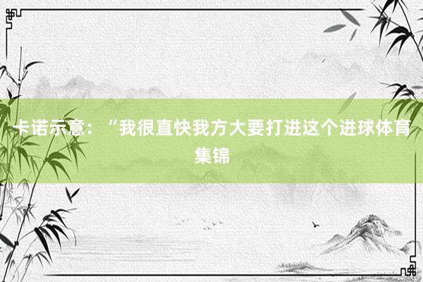 卡诺示意：“我很直快我方大要打进这个进球体育集锦
